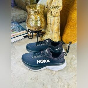 Hoka One One Bondi 8 Womens Size 9B Black White Running Walking Shoes Sneakers